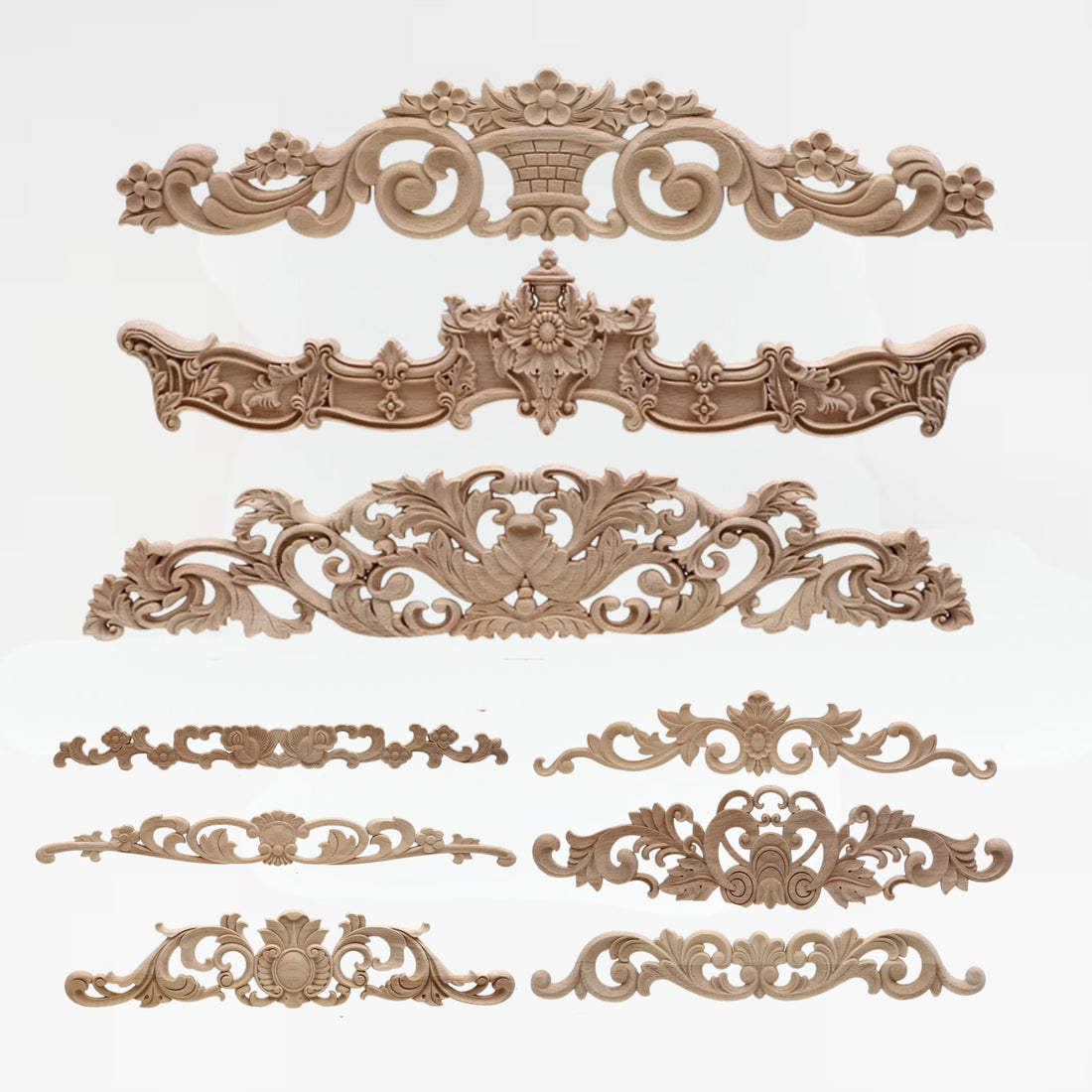 8''to32'' Unpainted Wood Carved Applique Onlay, Furniture Carving Art Decor, Home Wall Embellishments, Flat Back, Corner flower